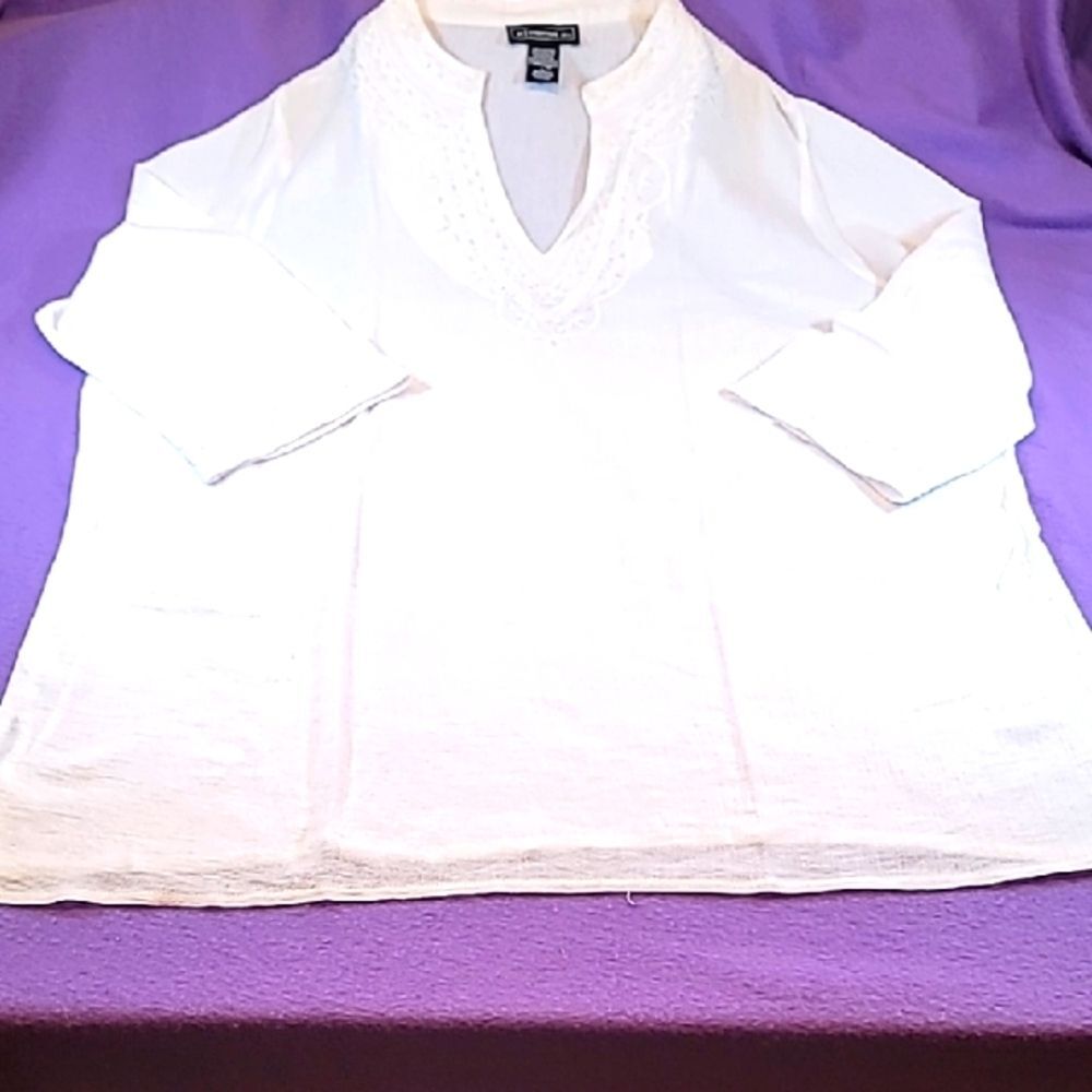 0716. EUC ~ Elementz ~ Large ~ White Beaded Gauze ~ 100 % Cotton ~
